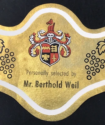 VTG 1960s Berthold Weil Wine Bottleneck Label Gold Background 4.5x2.25 - Image 1 of 3