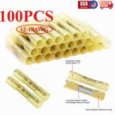 100PCS AWG 12-10 Gauge Heat Shrink Crimp Terminals Wire Butt Connectors Yellow