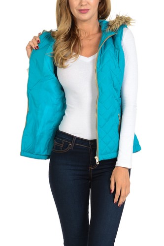 Chaleco acolchado ligero con capucha de piel con cremallera para mujer Auliné Collection - Imagen 37 de 109