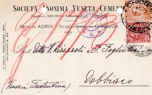 HANDELSKARTE ANONYME GESELLSCHAFT ZEMENT ADRIA CHIOGGIA 1923