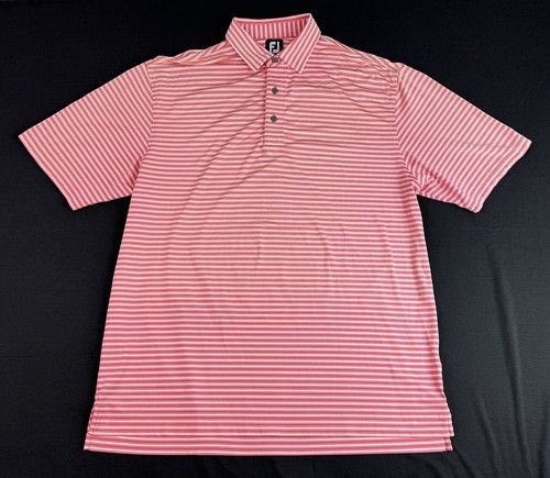 FootJoy Golf Polo Shirt Adult Mens XL Coral Gray White Striped Embroidered Ombre - Picture 3 of 6