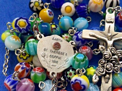 Custom St THERESE Millefiori SOIL RELIC 1910 St Therese Crucifix 8mm Handmade 