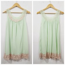Vintage Chiffon Nightgown Double Nylon Chiffon Lace 1960s in Soft Lime Green