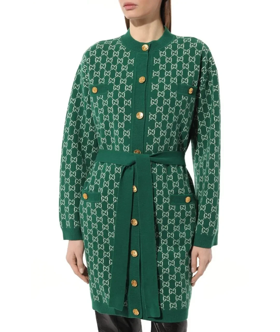 GUCCI Cardigan in maglia di lana verde da donna in S modello GG Authentic