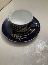 Vintage Cobalt Blue Japanese Tea Cup  Saucer w/Lilies Pattern/Design Set of 6
