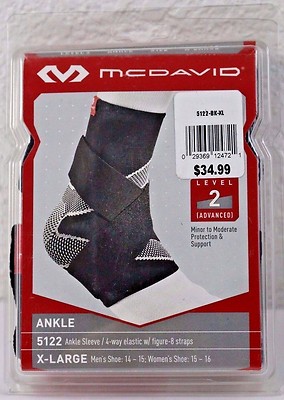 NEW McDavid 5122 Ankle Sleeve 4-Way Elastic With Figure 8 Straps Level 2 Size XL