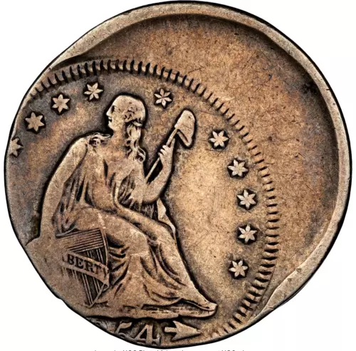 1854 ARROWS OFF CENTER ERROR SEATED LIBERTY QUARTER NGC VF-25!