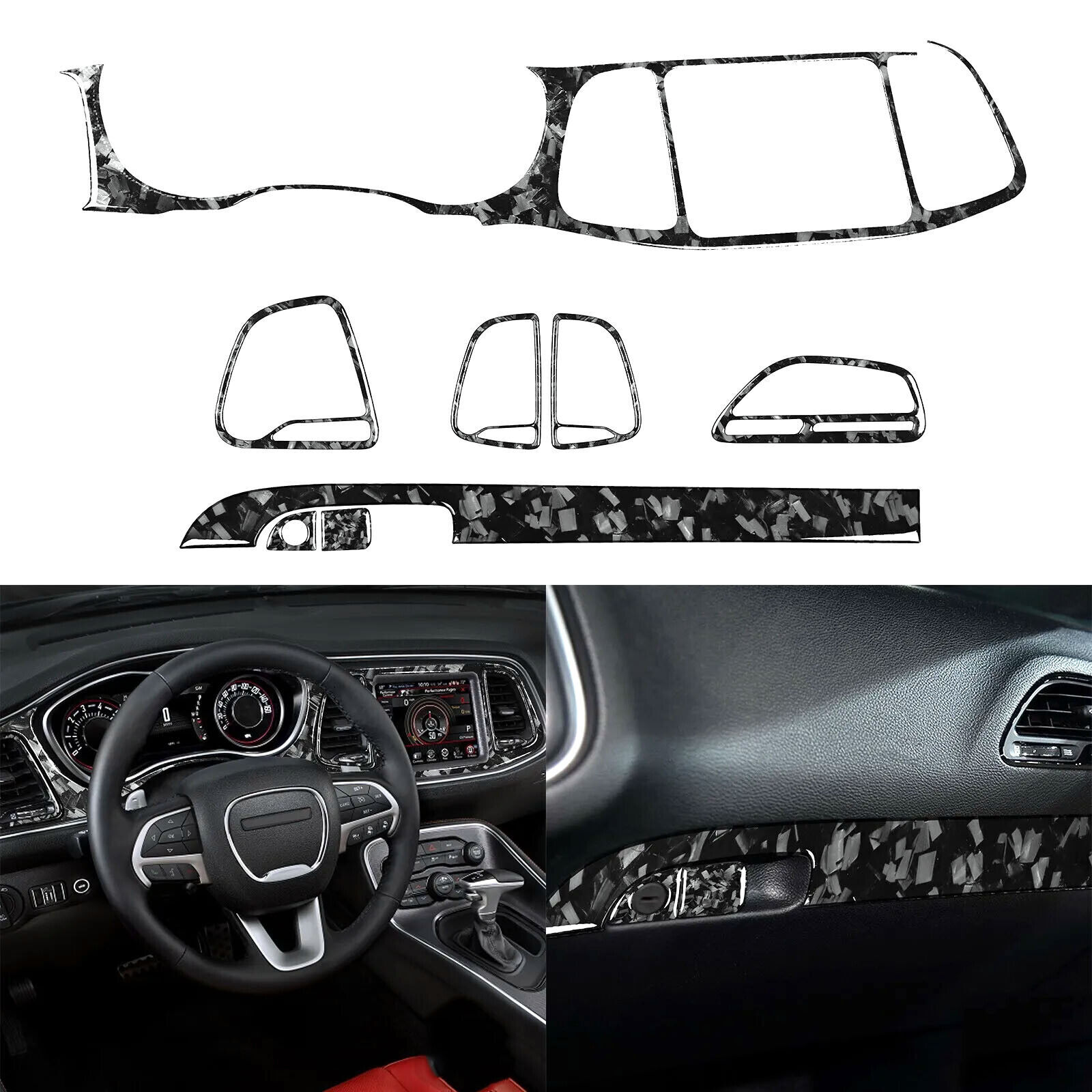 9Pcs Forged Carbon Fiber Center Console Dashbaord Cover For Dodge Challenger 15+