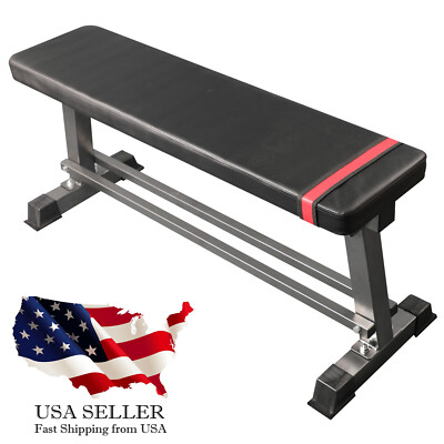 Flat Weight Bench Press with Integrated Dumbbell Rack Home Gym Strength Training
