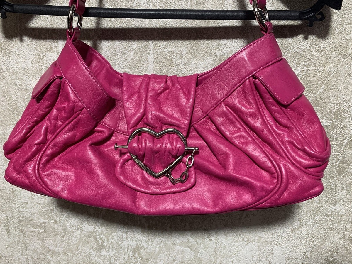 Vintage Moschino Pink Leather Y2K Baguette Handbag Heart Logo