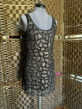 Sz 6 1990’s Guess Rose Gold Black Sequin Mini Shift Dress Tank Club Cocktail