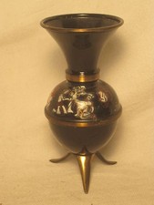small vintage metal vase 3 legged leg marked etched unique 