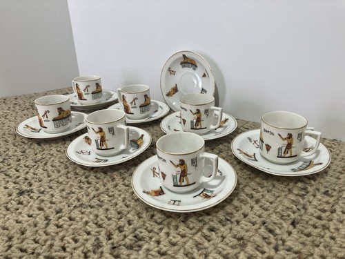 Set of 7- Vintage Suisse Langenthal Porcelain Demitasse Cups & Saucers. Egyptian - Picture 3 of 23