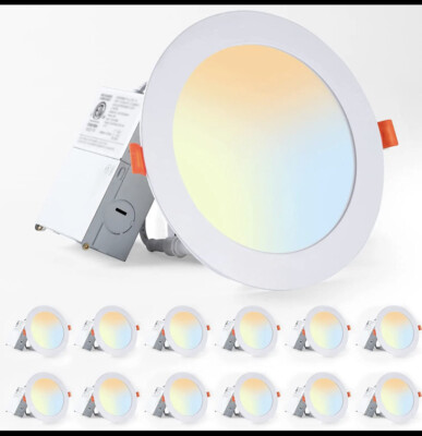 12 Pack 6CCT LED Recessed Lighting 6 Inch with Junction Box, 2500K-5000K Selecta
