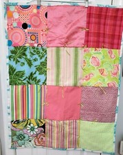 Vtg Baby Girl QUILT Patchwork Throw Pinks Multicolor Floral Stripes Ocean