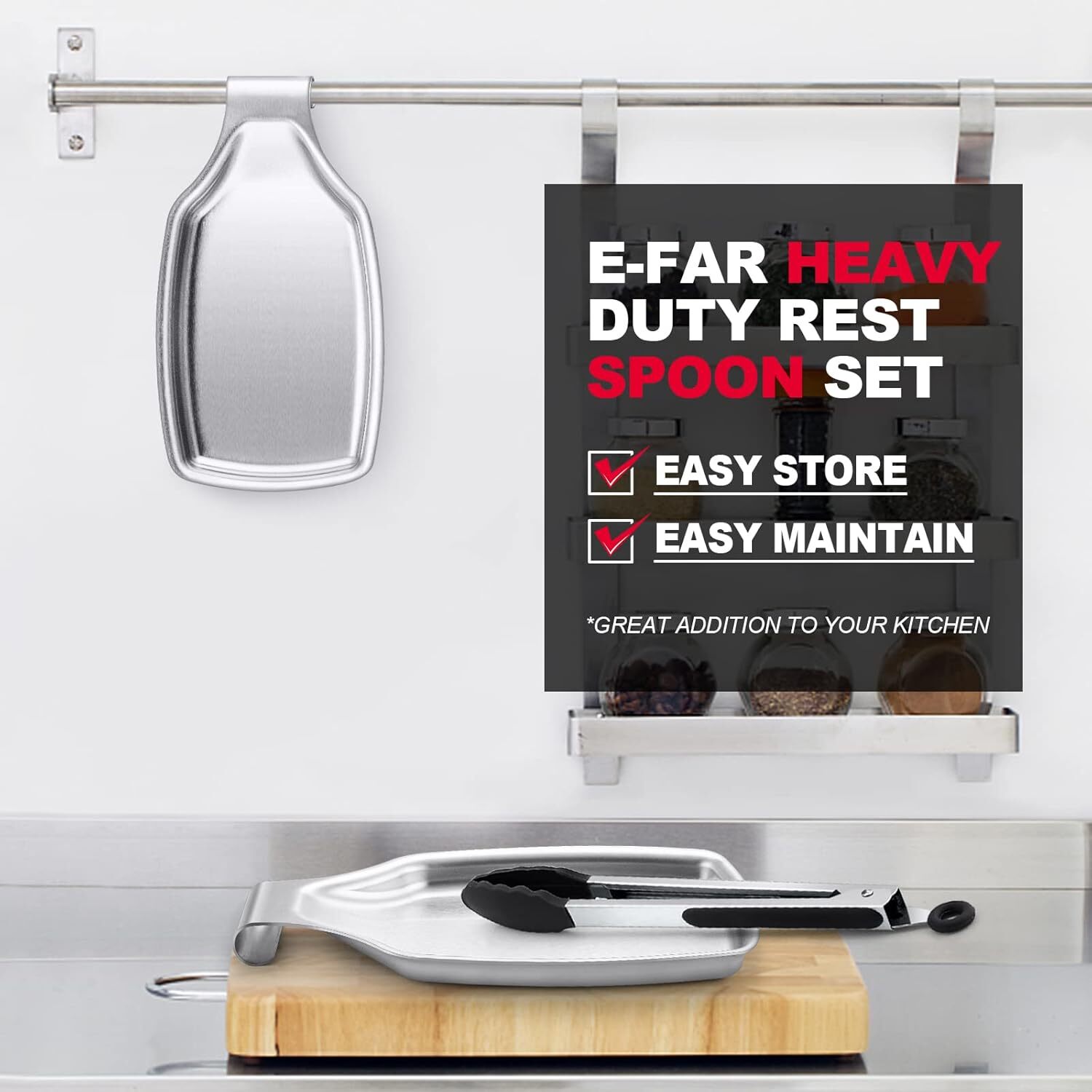 2 Pack Stainless Steel Spoon Rest – Large Utensil Holder for Stove or Counter