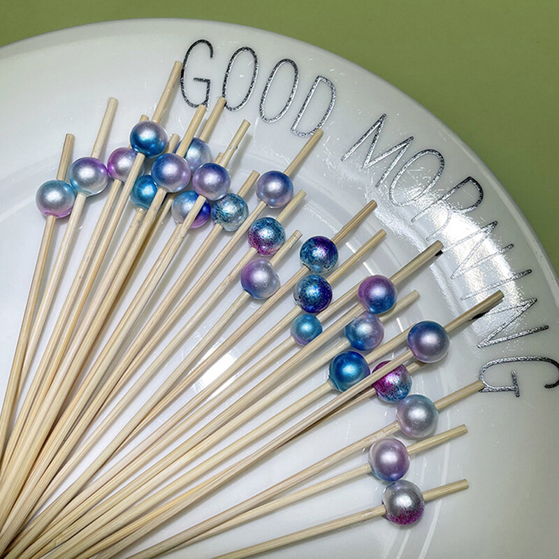 100Pcs Decorative Food Cocktail Picks For Appetizers Pearl Bamboo Food