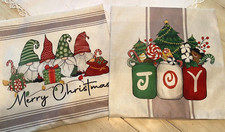 2 Christmas Pillow Covers 18 x18 Gnomes, Christmas Joy Burlap Look NWOT