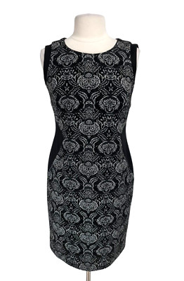GRACE ELEMENTS Womens Sheath Knee Length Dress Size 8 Black Floral Crew Neck E7P
