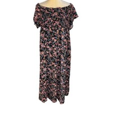 Motherhood Maternity Black Floral Smocked Off Shoulder Pockets Maxi Dress 1X