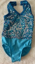 A Wish Come True Costume X small Child TEAL leotard Sequins Dance/gymnastic