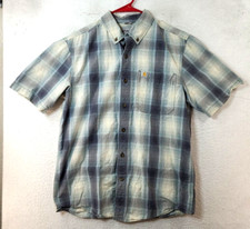Carhartt Mens Medium Gray Plaid Relaxed Fit Short Sleeve Button Up Shirt