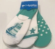 Columbia PFG Natuical Liner No Show Socks 3-Pack Size 9-11 Teal White