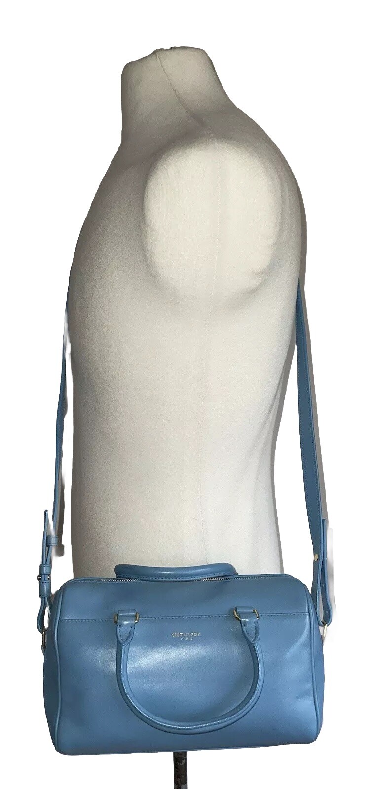 SAINT LAURENT BORSA IN PELLE BLU DOPPIA ZIP TRACOLLA A MANO CON ZIP