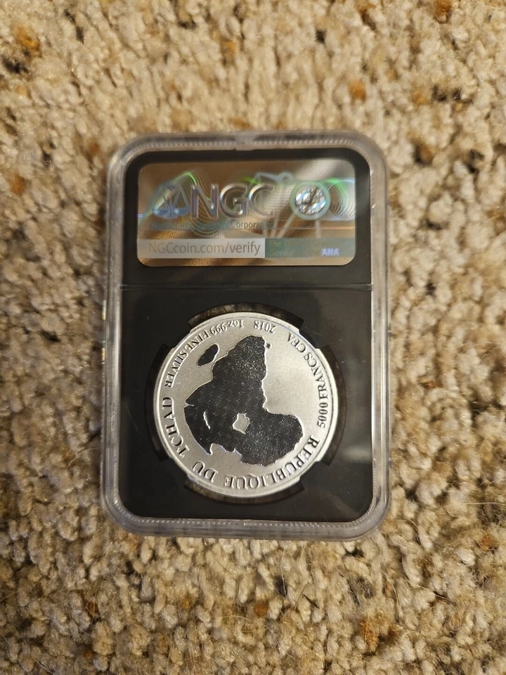 2018 CHAD African ARTISTIC LION Map Antique Silver 5000 Francs Coin NGC i89266 - Image 2 of 2