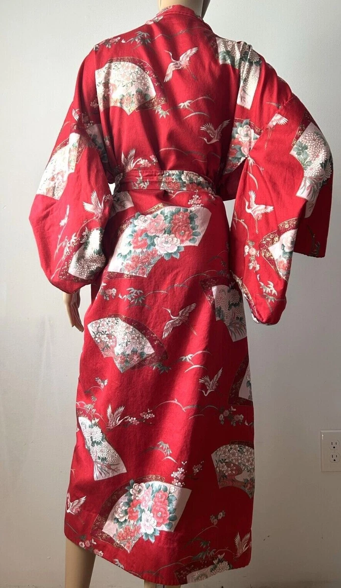 Ichi Ban Excellent Quality Japan Red Floral Birds Authentic Kimono Robe Sz XS S