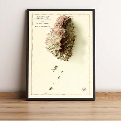 St. Vincent and the Grenadines Map, St. Vincent  2D Relief Map - 2D Flat Print