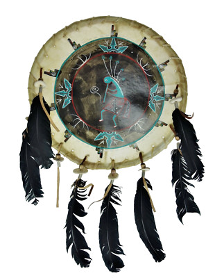Ceremony Dream Catcher Tribal Native Primitive Hide Peace Pipe Art Plaque