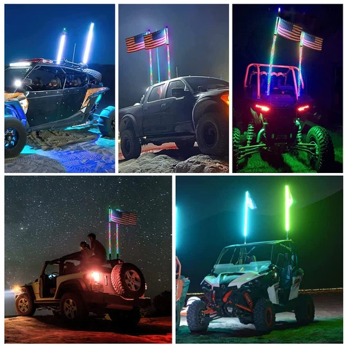 2x 3ft RGB LED Whip Lights Antenna Flag for ATV UTV Can Am X3 Polaris RZR 1000 - Picture 3 of 19