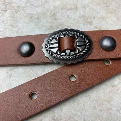 Target Brown Western Studded Faux Vegan Leather Belt Silver Buckle - Main Image