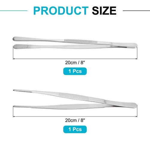 2Pcs Kitchen Tweezers Stainless Steel 8 Inch Food Tongs Silver Straight Clip - Picture 3 of 6