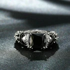 Art Deco Princces Cut Onyx Lab Created Diamond 925 Silver Engagement Gothic Ring