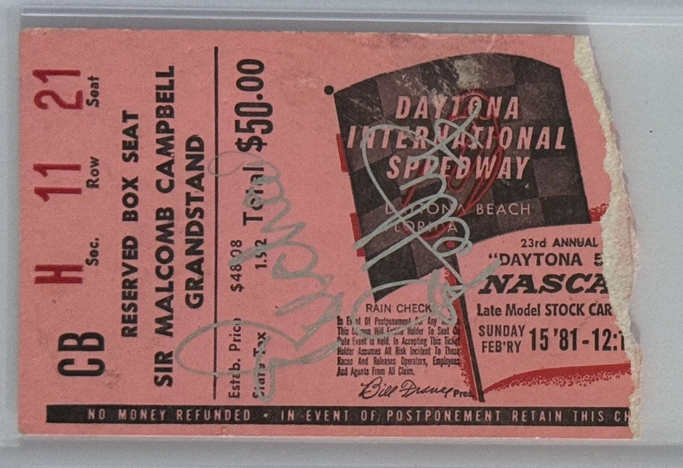 1981 Daytona 500 Ticket SIGNED By Winner Richard Petty PSA DNA Autographed COA - Image 2 of 3
