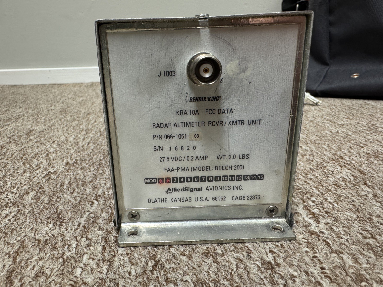 Bendix King KRA 10A Altimeter R/T Unit 066-1061-03 (28 VDC) Removed Working