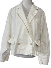 Pilcro Blazer Jacket Womens Medium White Cotton Cropped Double Button Raw Hem