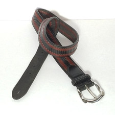 Brighton Leather Braided Belt Size 32 Black w/ Brown Silver Tone Buckle New