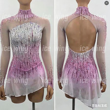 Ice Figure Skating Dress Elasticity Competition Skating Jeweled pink dyeing