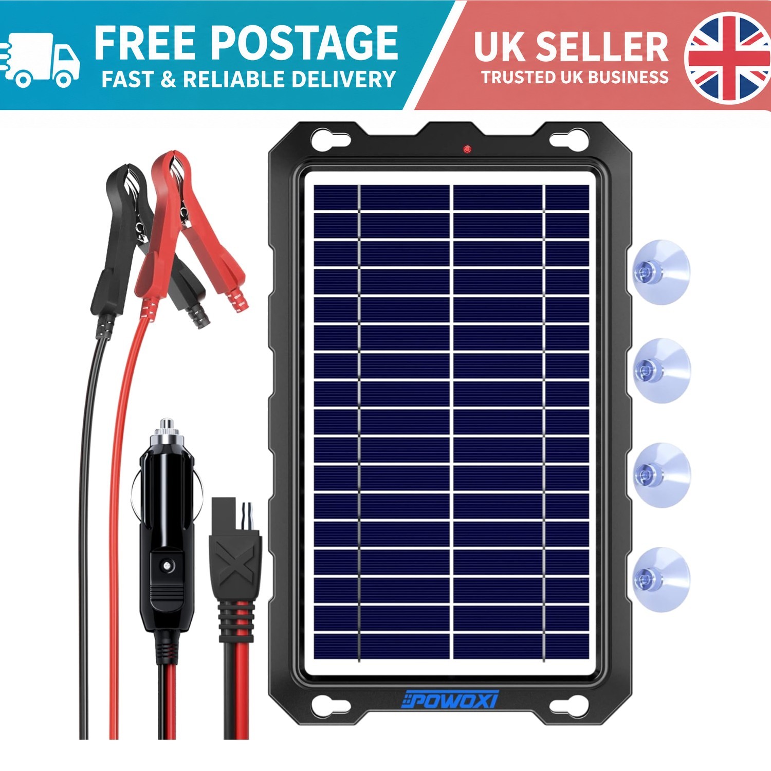 Upgraded 12V Portable Solar Charger with Intelligent Controller for All Vehicles