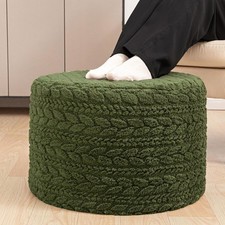 Round Pouf Ottoman Foot Stool 20x14In Ottoman Footrest for Couch Sofa Green