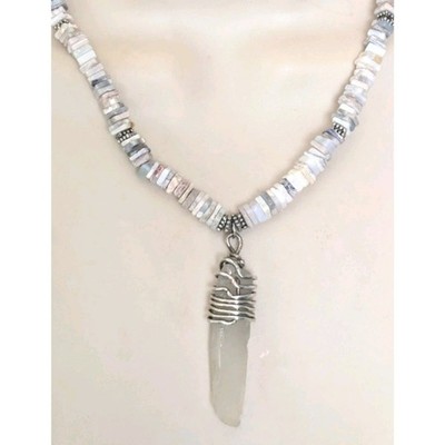 Sterling Silver Square Australian Opal Heishi Bead & Sea Glass Pendant Necklace