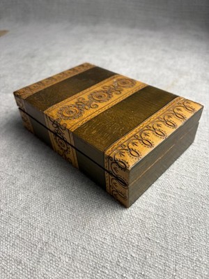 Brown Wood Trinket Box Small Rectangular Floral Rustic Primitive Decor Carved
