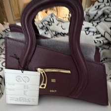 Burgundy Small Satchel Top Handle Bag, Zip Closure, Gold Hardware, Lined