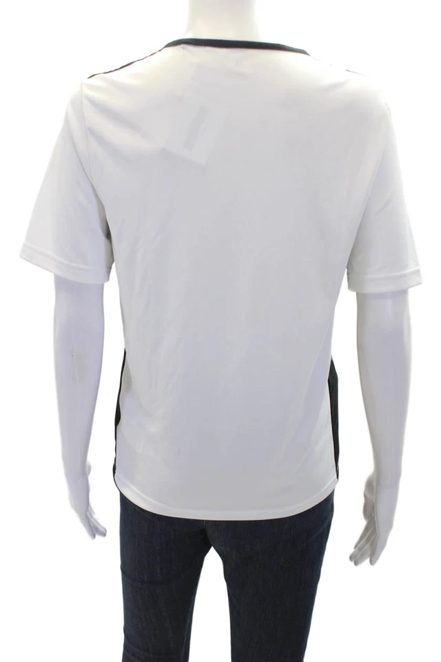 Adidas Boys Striped Shoulder Short Sleeve Athletic Shirt White Black Size L - Image 3 of 4