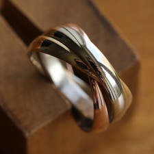 9ct Yellow White & Rose Gold Russian Wedding Ring Size J 1/2 Vintage cleaned