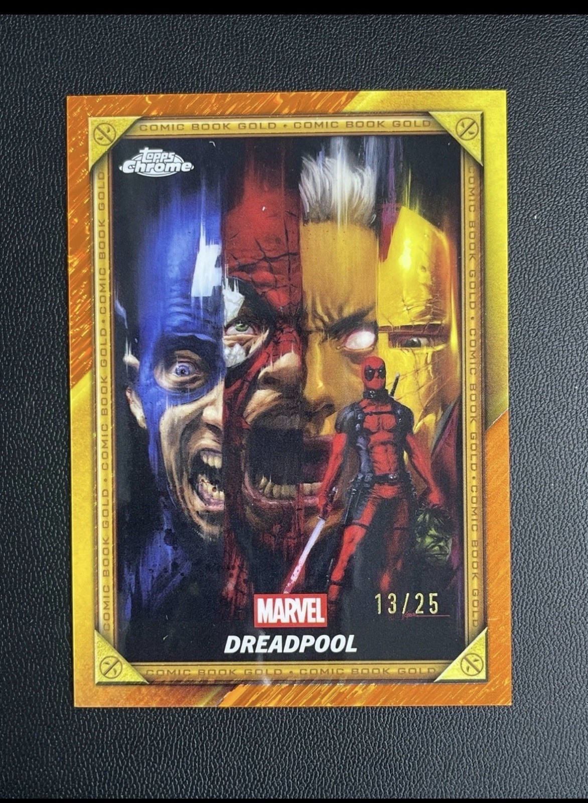 2025 Topps Chrome Deadpool Comic Book Gold Orange Shimmer #CB-28 Dreadpool /25
