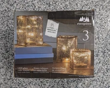 Evergreen LED Glass Cube Towers Gold Crackle Finish, Set of 3